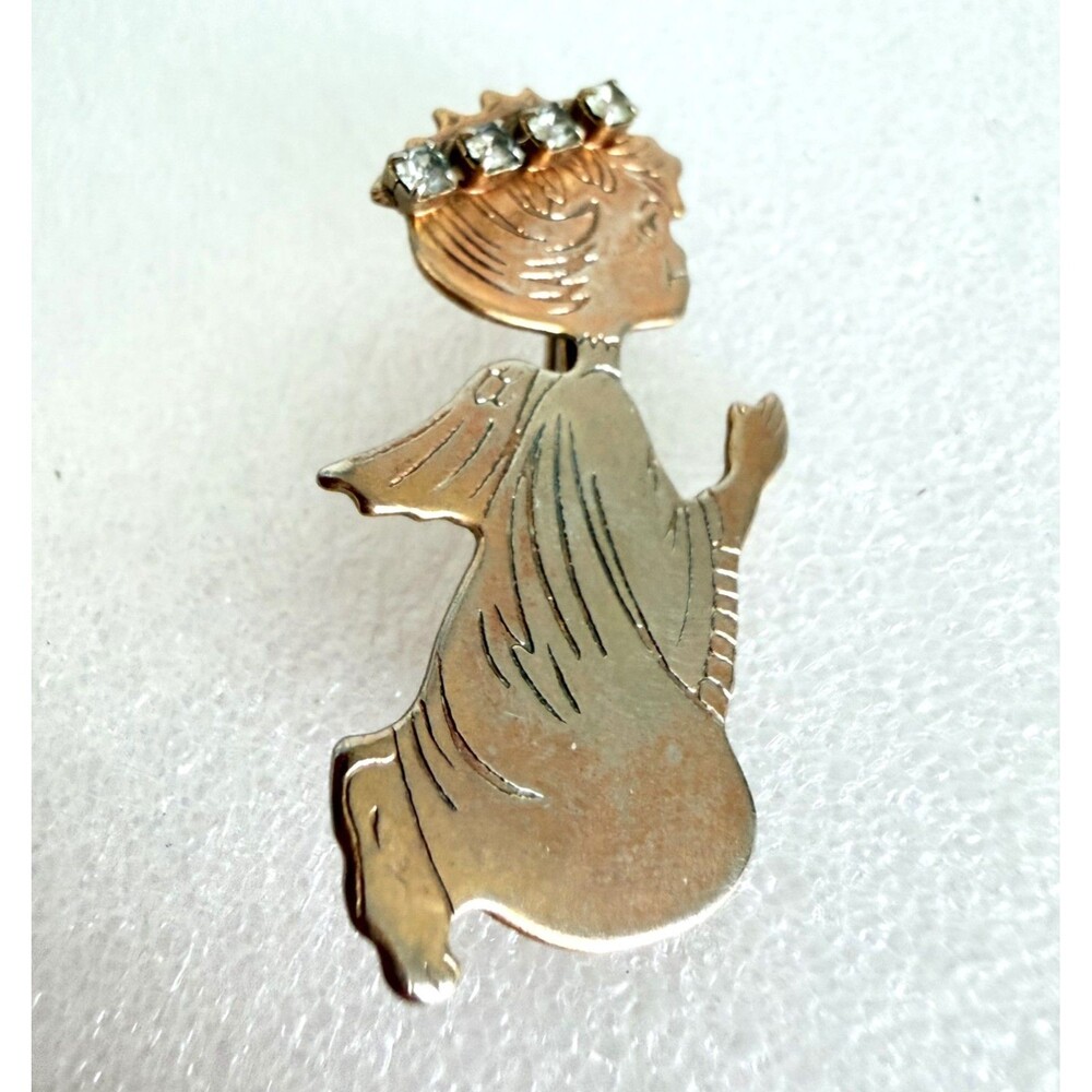 Silver Tone Clear Rhinestone Angel Pin Brooch Cute novelty pin brooch featuring